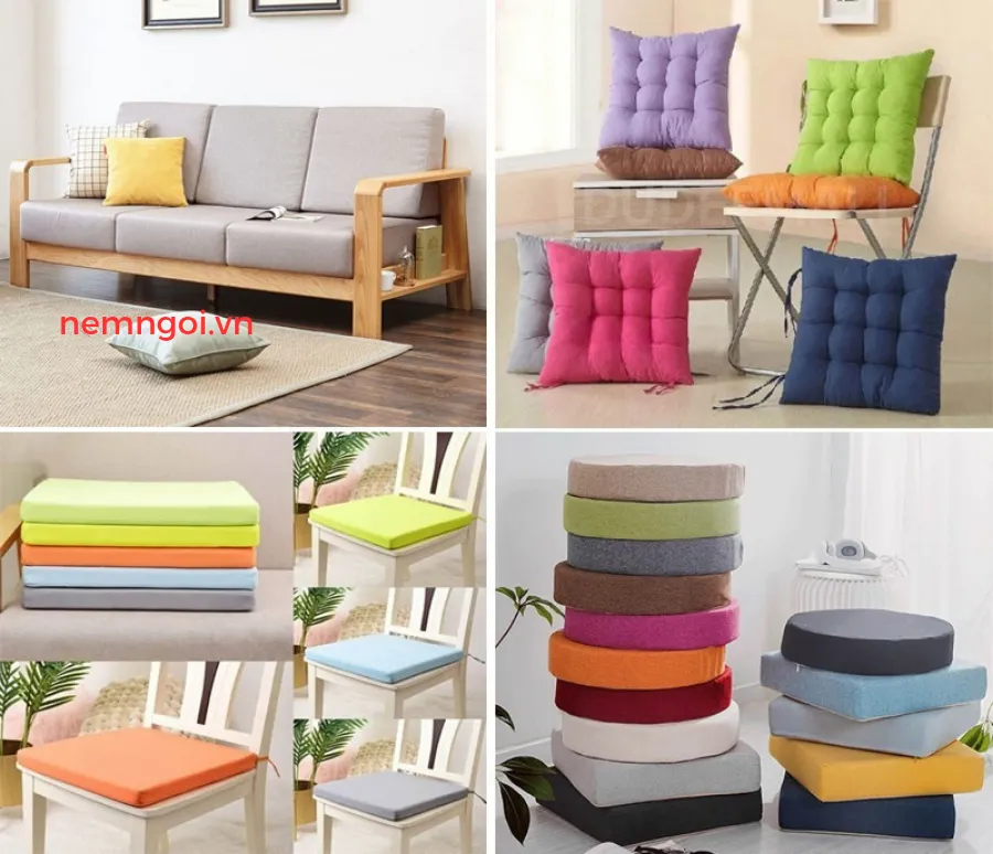 Các loại nệm lót ghế ngồi gỗ phổ biến như cao su, mousse và bông ép