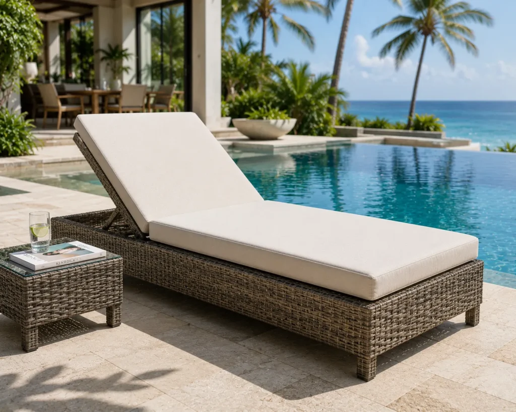Nệm ghế hồ bơi 13 Nệm ghế nhựa giả mây phù hợp không gian tropical resort.
