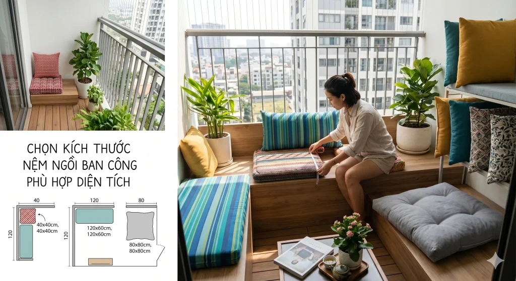 Nệm ngồi ban công 12 Chọn kích thước nệm ngồi ban công phù hợp diện tích