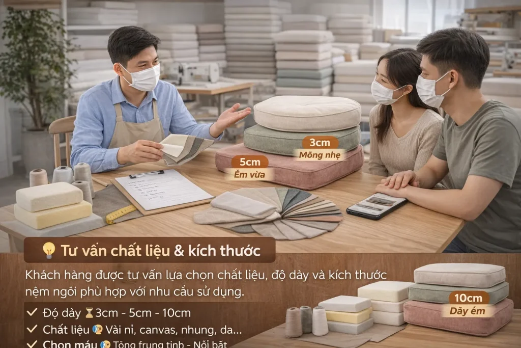 Lựa chọn màu sắc và chất liệu đệm ghế gỗ phù hợp với phong cách không gian.