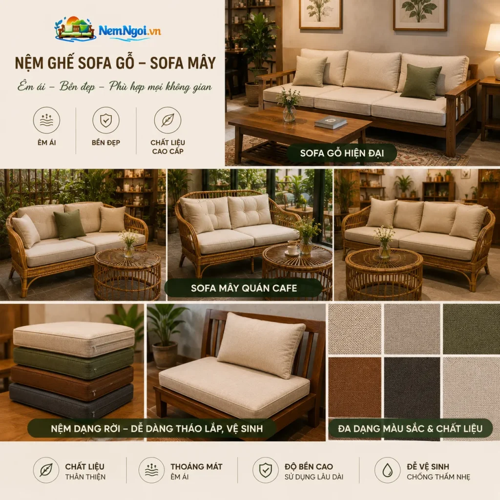 Các Mẫu Nệm Ghế Sofa Gỗ – Sofa Mây Được Ưa Chuộng