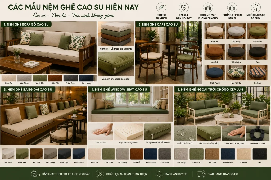 May Nệm Ghế Cao Su Tại TPHCM Theo Yêu Cầu Tận Nơi, Giá Tốt, Bền Đẹp 5 Tổng hợp các mẫu nệm ghế cao su đẹp được ưa chuộng hiện nay