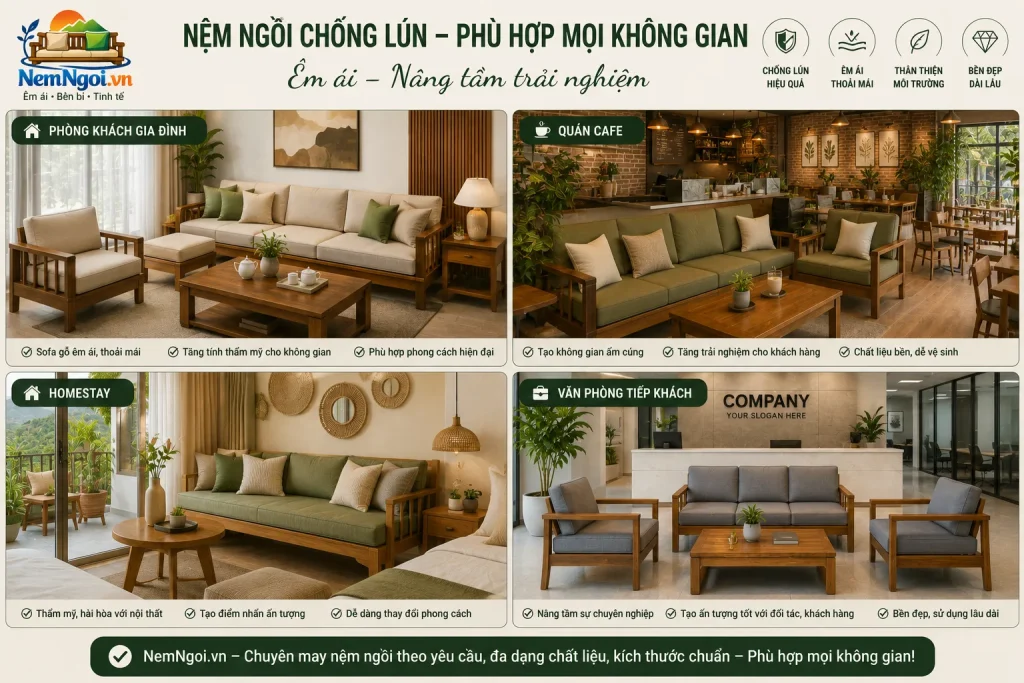 Nệm Ngồi Ghế Sofa Gỗ Chống Lún Phù Hợp Với mọi Không Gian