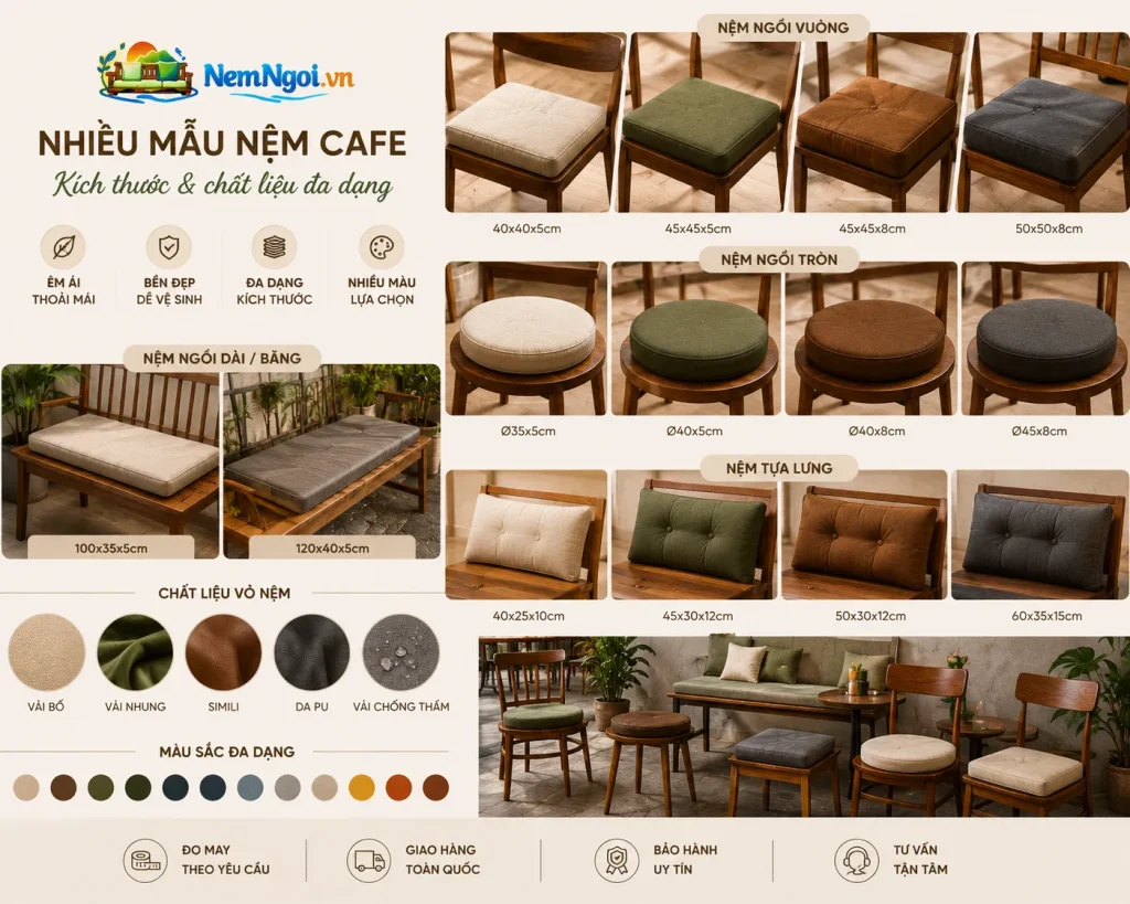 Các mẫu đệm lót ghế gỗ cao cấp đa dạng màu sắc phù hợp nhiều phong cách nội thất.
