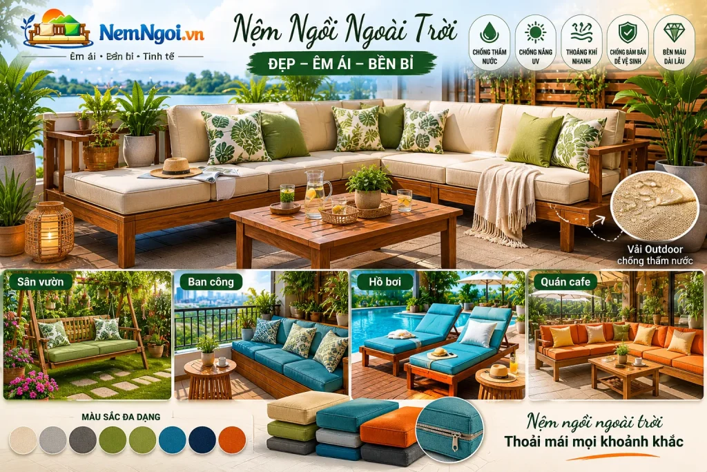 Nệm Ngồi Ngoài Trời Cho Sân Vườn, Ban Công, Cafe Đẹp Hiện Đại 1 mb 1