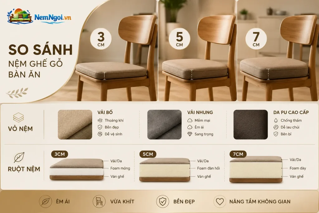 Mỗi độ dày nệm sẽ phù hợp với nhu cầu sử dụng khác nhau.