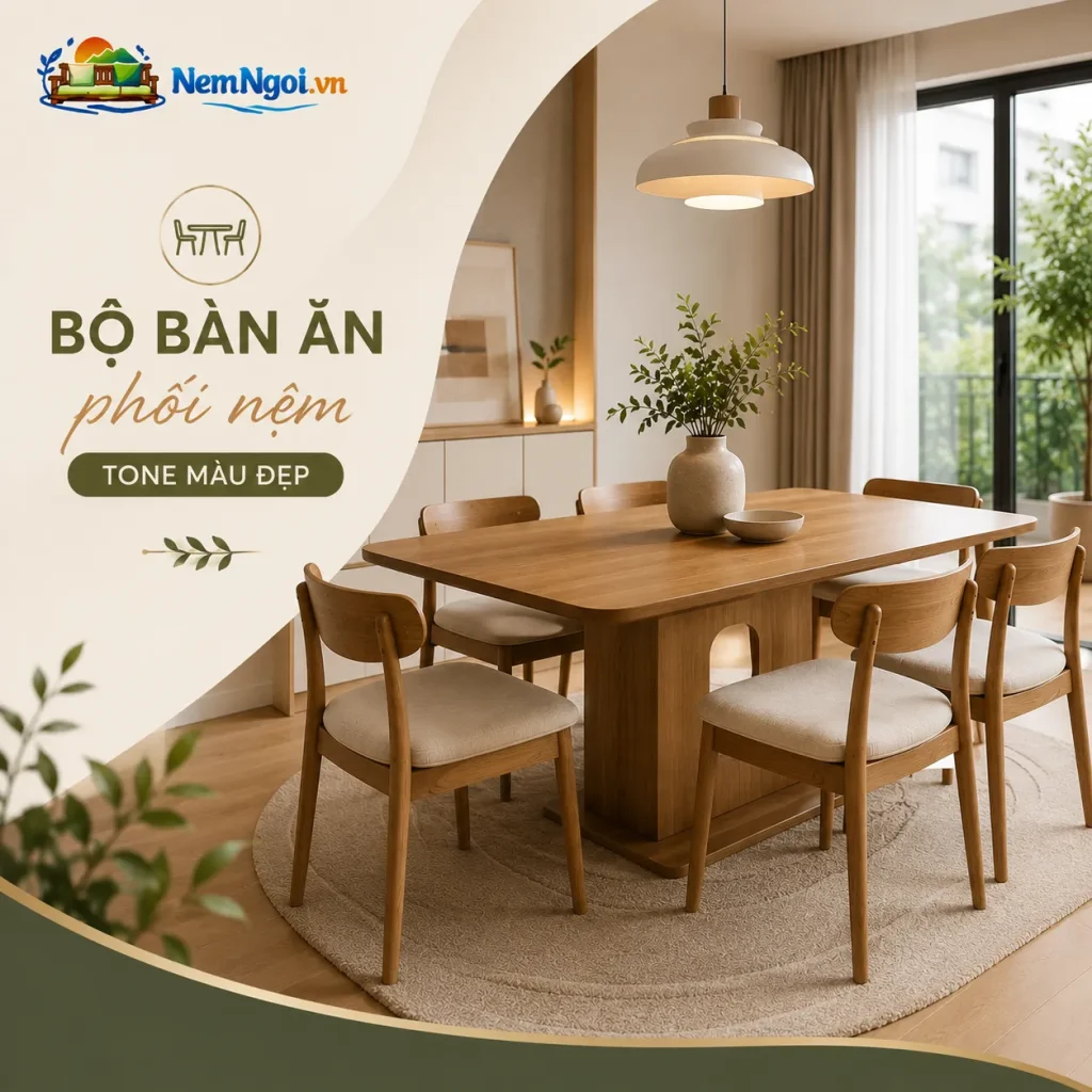 Nệm ghế bàn ăn giúp tăng tính thẩm mỹ cho khu vực phòng ăn.