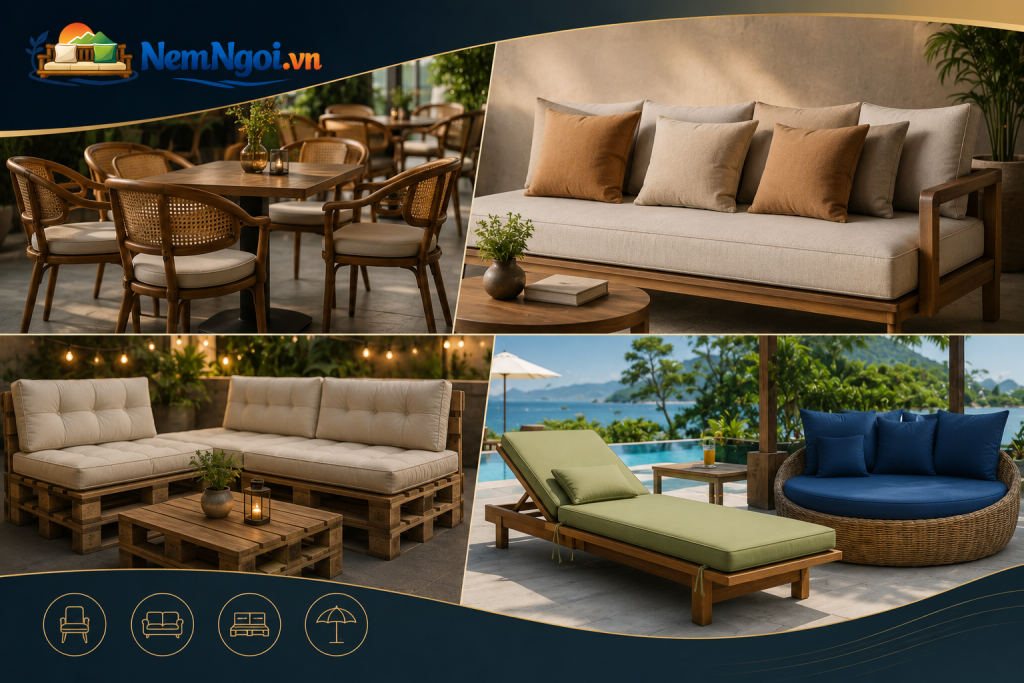 Nệm Ghế Cao Su Bền Đẹp Cho Quán Cafe, Resort, Homestay 4 Nệm ghế cao su được ứng dụng đa dạng cho nhiều không gian khác nhau.