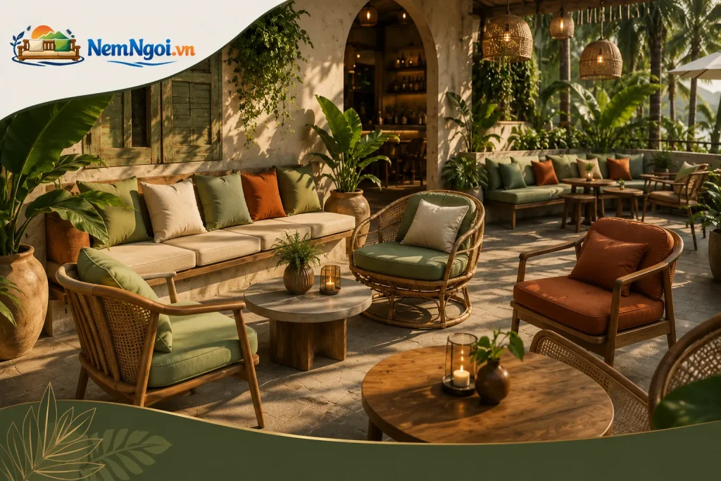 Nệm Ghế Cao Su Bền Đẹp Cho Quán Cafe, Resort, Homestay 6 Nệm ghế cao su góp phần tạo điểm nhấn decor cho không gian dịch vụ.