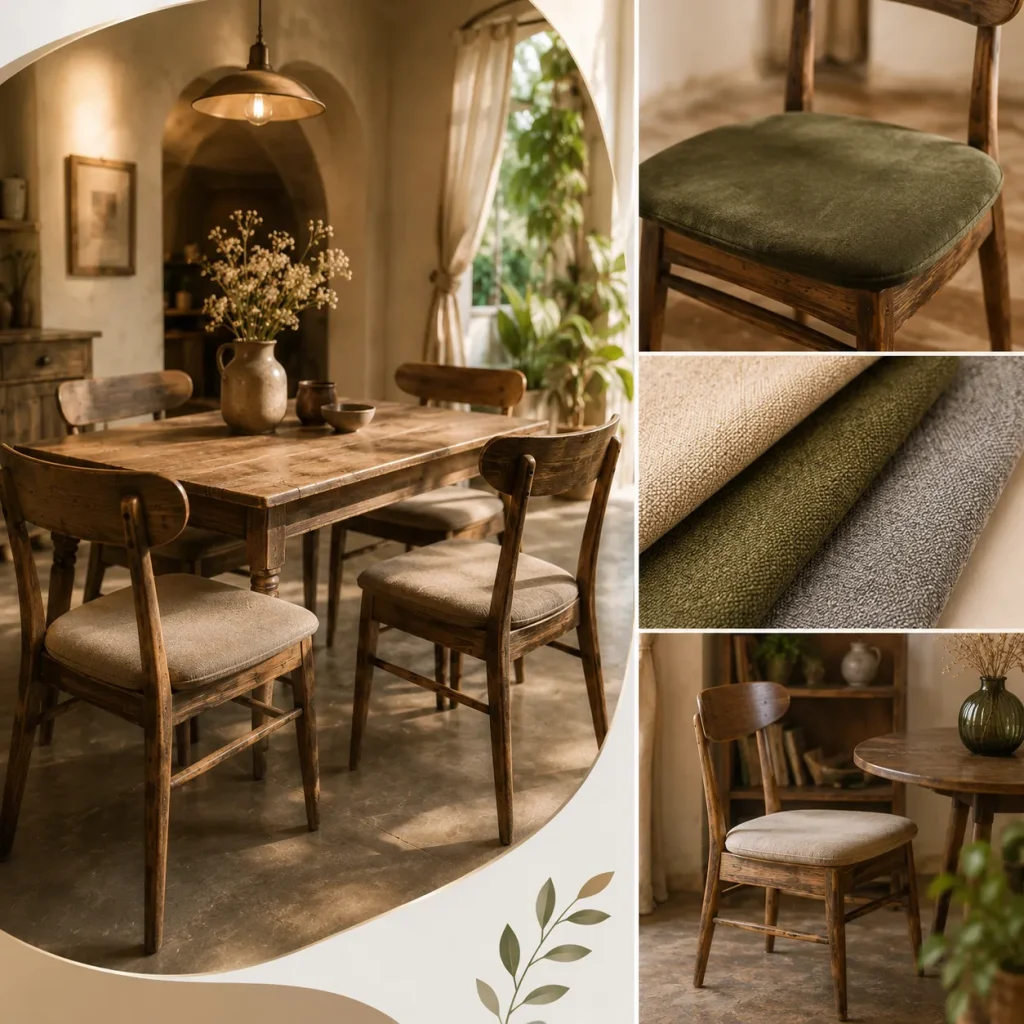 Nệm ghế phong cách vintage tạo cảm giác ấm cúng cho không gian bếp.