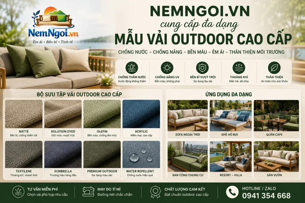Nệm Ghế Ngoài Trời Chống Nước Đẹp Bền Theo Yêu Cầu 8 Nemngoi.vn cung cấp đa dạng mẫu vải outdoor cao cấp