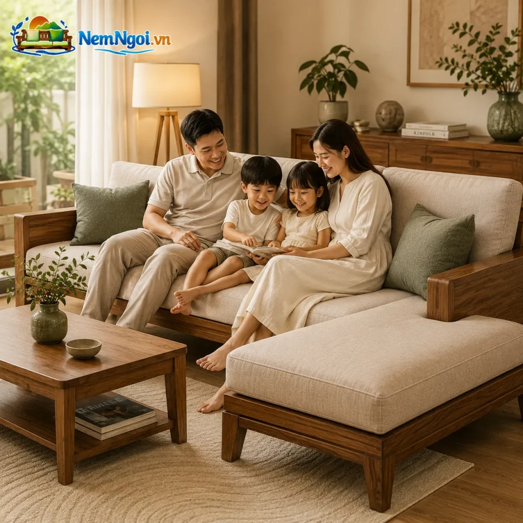Nệm chống lún giúp sofa gỗ trở nên êm ái và thoải mái hơn