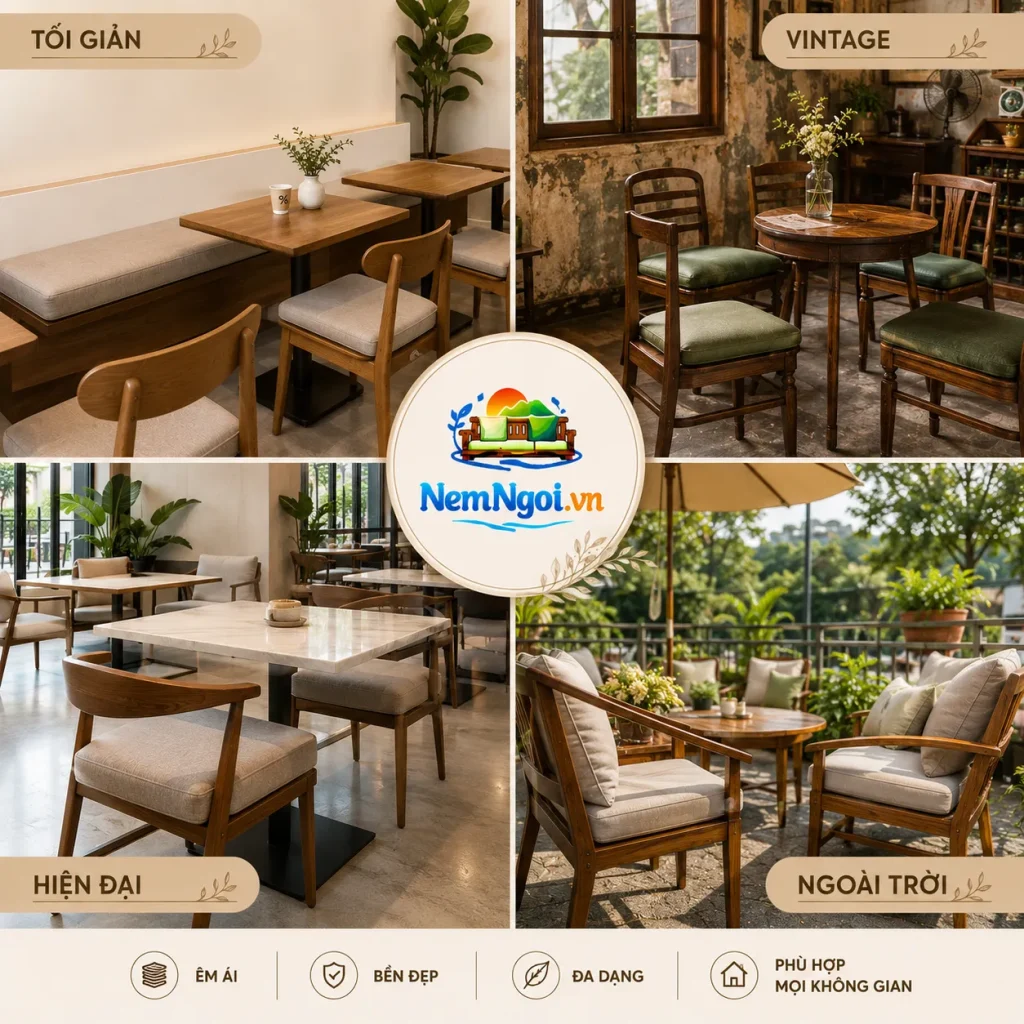 Xưởng May Nệm Ngồi Cafe Tại TPHCM 8 Các mẫu nệm ngồi cafe được nhiều quán lựa chọn hiện nay.