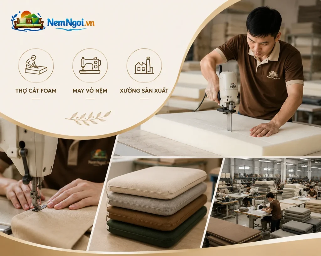 Nệm Ngồi Ngoài Trời Cho Sân Vườn, Ban Công, Cafe Đẹp Hiện Đại 11 NemNgoi.vn nhận may nệm ngồi ngoài trời theo kích thước thực tế