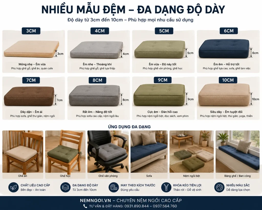Lựa chọn độ dày và chất liệu phù hợp giúp tối ưu trải nghiệm sử dụng.