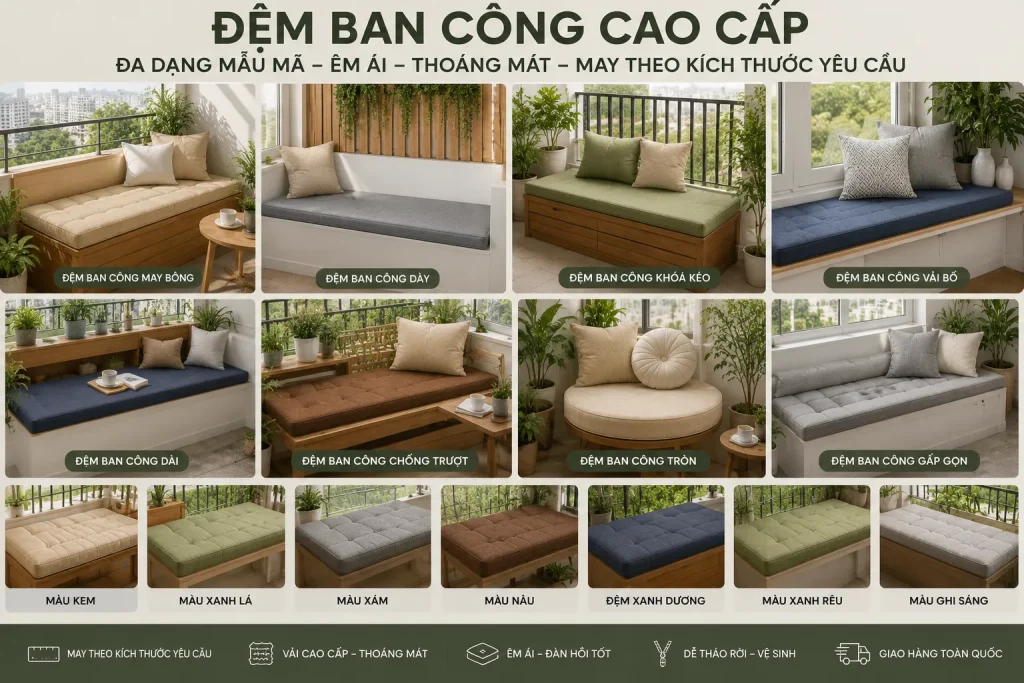 Đệm ban công được thiết kế để tạo khu vực nghỉ ngơi thoải mái ngoài trời