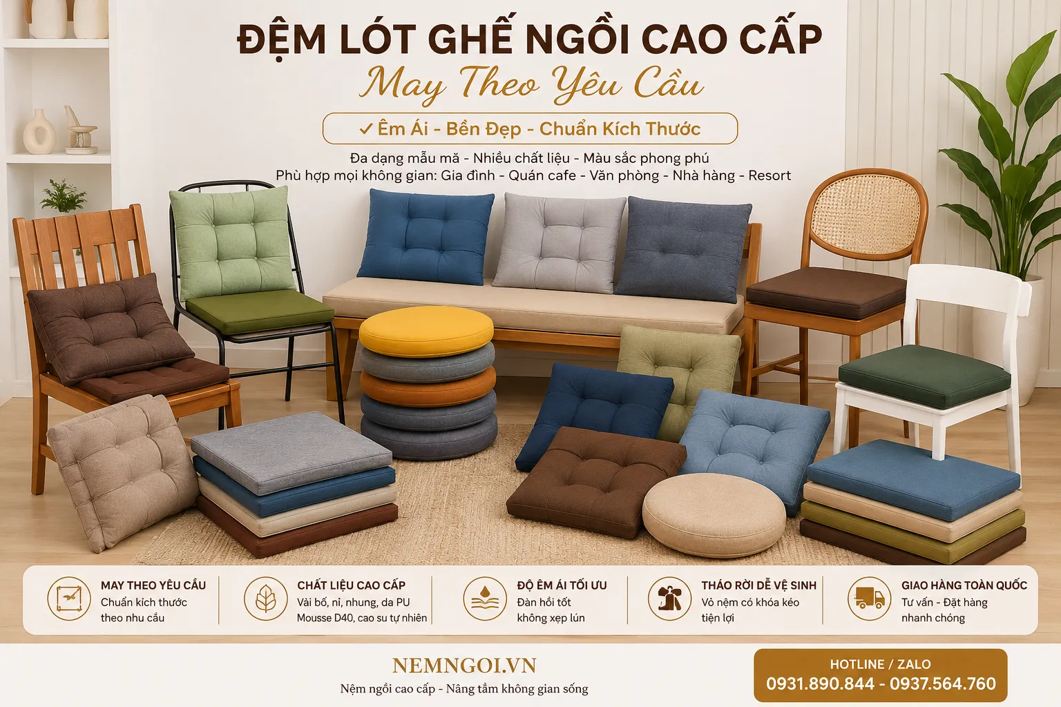Nhiều mẫu đệm lót ghế ngồi cao cấp may theo yêu cầu 