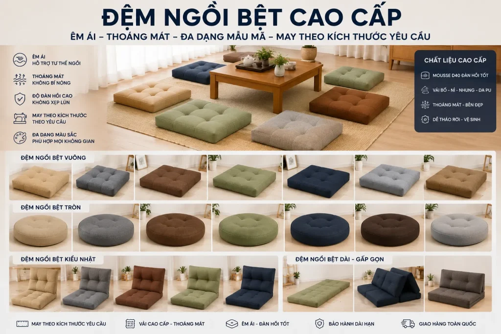Đệm Bệt 17 Đệm bệt dễ dàng bố trí trong nhiều không gian khác nhau.
