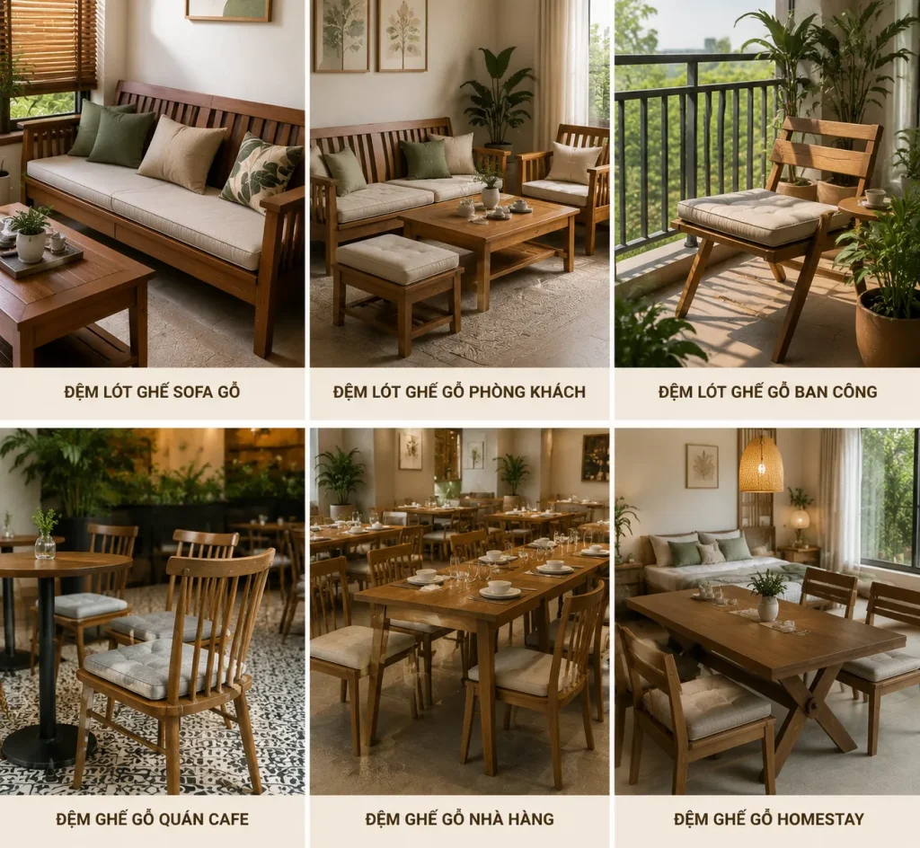 Nệm Ngồi Giá Xưởng Tận Gốc – Êm Ái, Bền Đẹp, Giá Tốt Nhất 2026 4 Nệm ngồi phù hợp với nhiều không gian như gia đình, quán cafe, homestay và văn phòng.