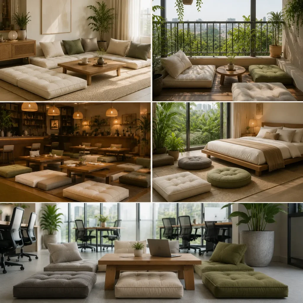 Đệm Bệt Phòng Khách, Ban Công, Quán Cafe | May Theo Yêu Cầu 5 Đệm ngồi bệt phù hợp với nhiều không gian