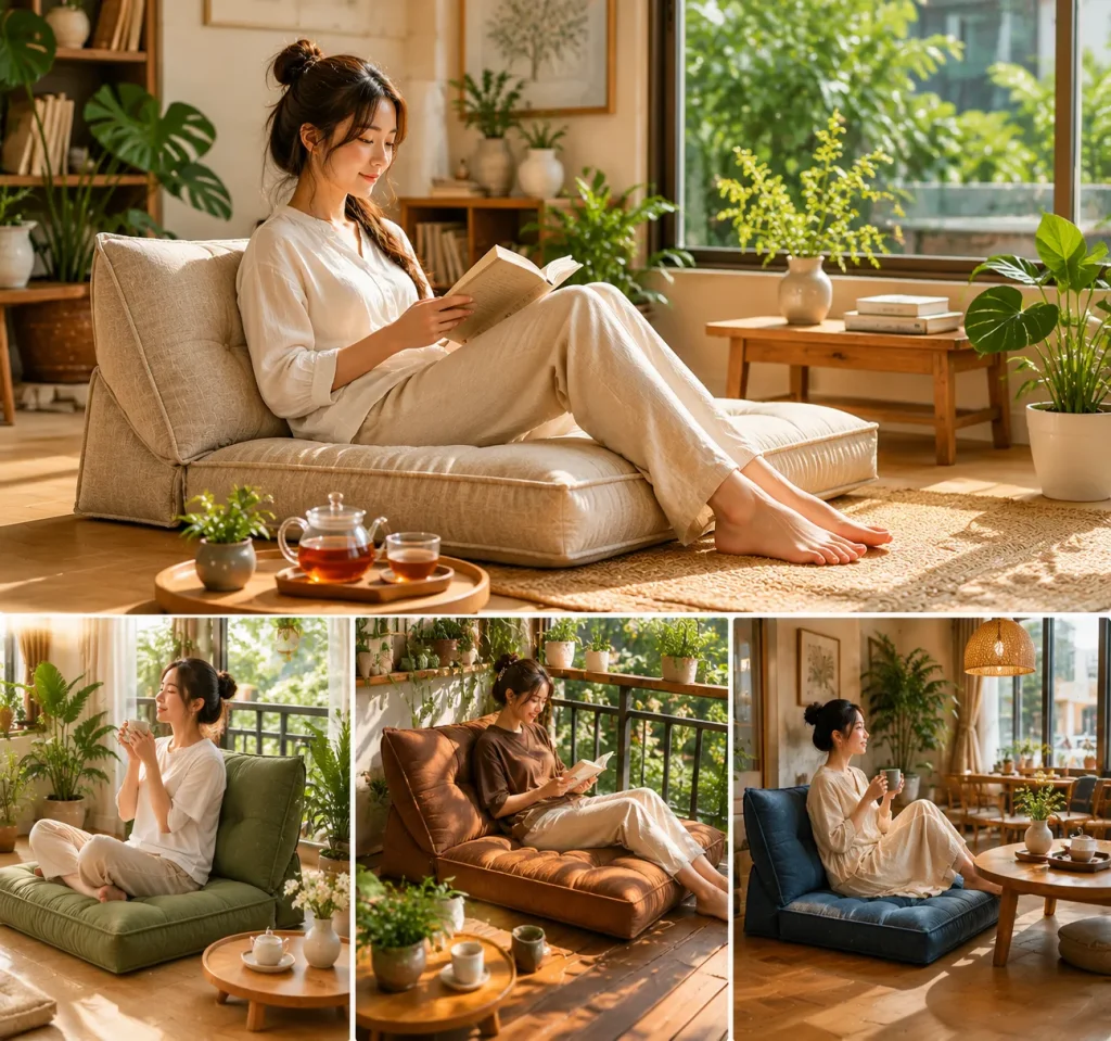 Ngồi thư giãn thoải mái với đệm bệt có tựa lưng hỗ trợ lưng tối ưu.