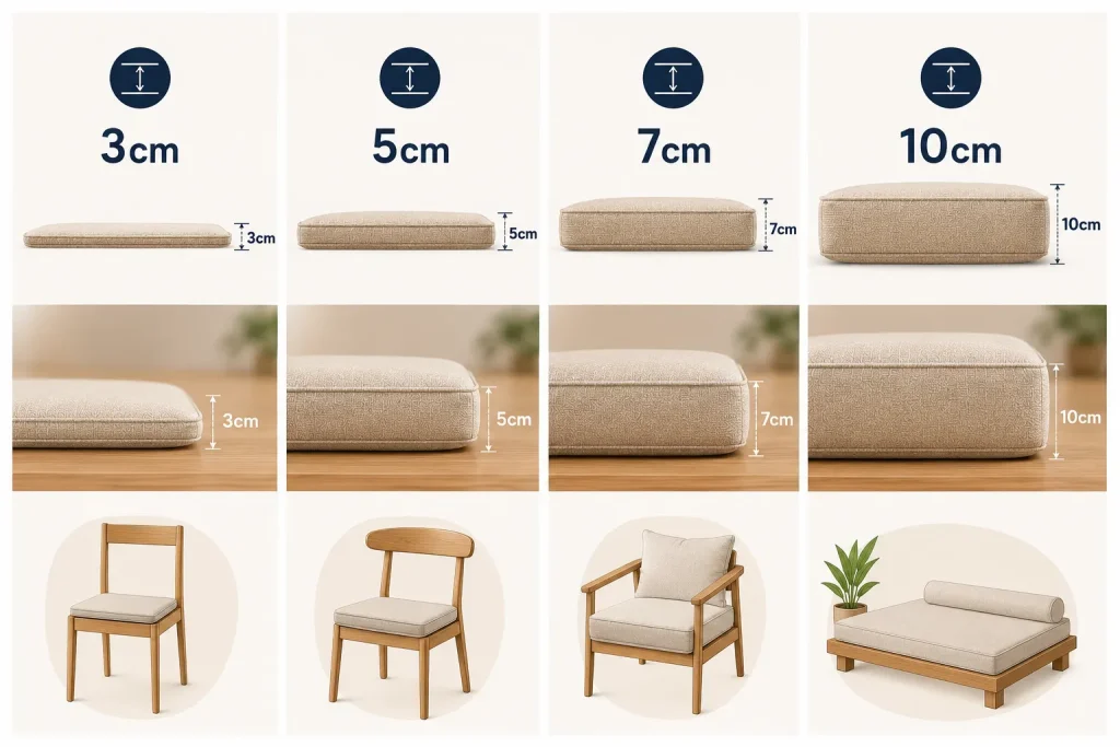 Đệm Ngồi Ghế Gỗ Tại TPHCM | Mẫu Đẹp, Êm Ái, May Theo Yêu Cầu 8 Độ dày đệm một trong những yếu tố quyết định giá