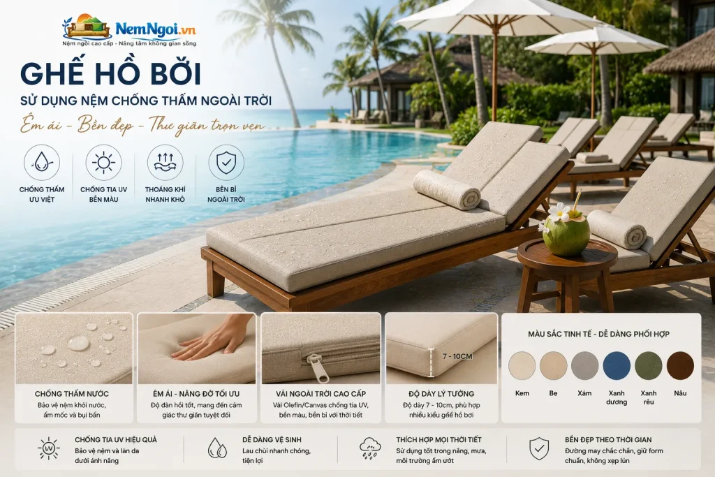 10 Mẫu Nệm ở Khách Sạn 5 Sao Giá Tốt, Êm Ái Và Sang Trọng 12 Nệm ghế hồ bơi chống thấm phù hợp với khách sạn và resort ven biển.