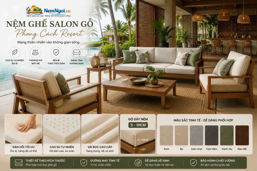 10 Mẫu Nệm ở Khách Sạn 5 Sao Giá Tốt, Êm Ái Và Sang Trọng 8 Bộ nệm ghế salon gỗ phong cách resort mang đến không gian thư giãn sang trọng, gần gũi thiên nhiên và đầy tinh tế.