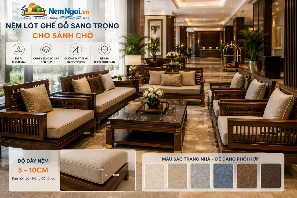 10 Mẫu Nệm ở Khách Sạn 5 Sao Giá Tốt, Êm Ái Và Sang Trọng 6 Bộ nệm lót ghế gỗ cao cấp giúp nâng tầm không gian sảnh chờ sang trọng, chuyên nghiệp và thoải mái hơn cho khách hàng.