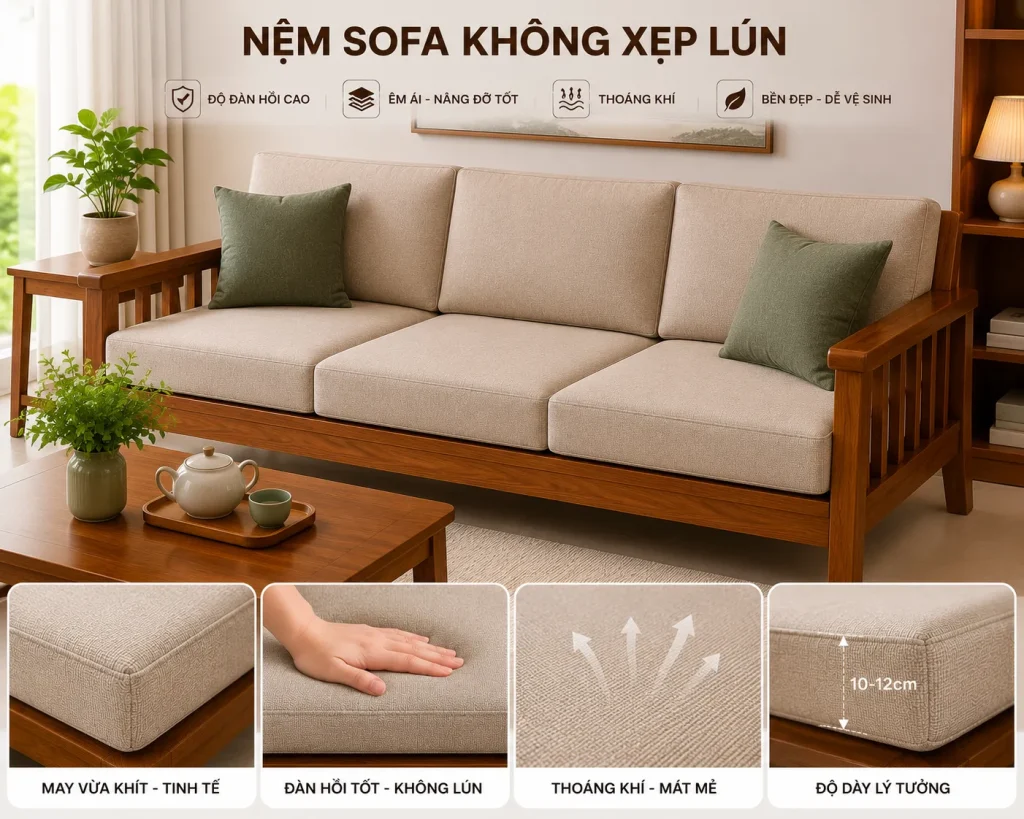 Nệm Ngồi Không Xẹp Lún Theo Kích Thước Giá Tận Xưởng 7 Nệm Sofa Không Xẹp Lún