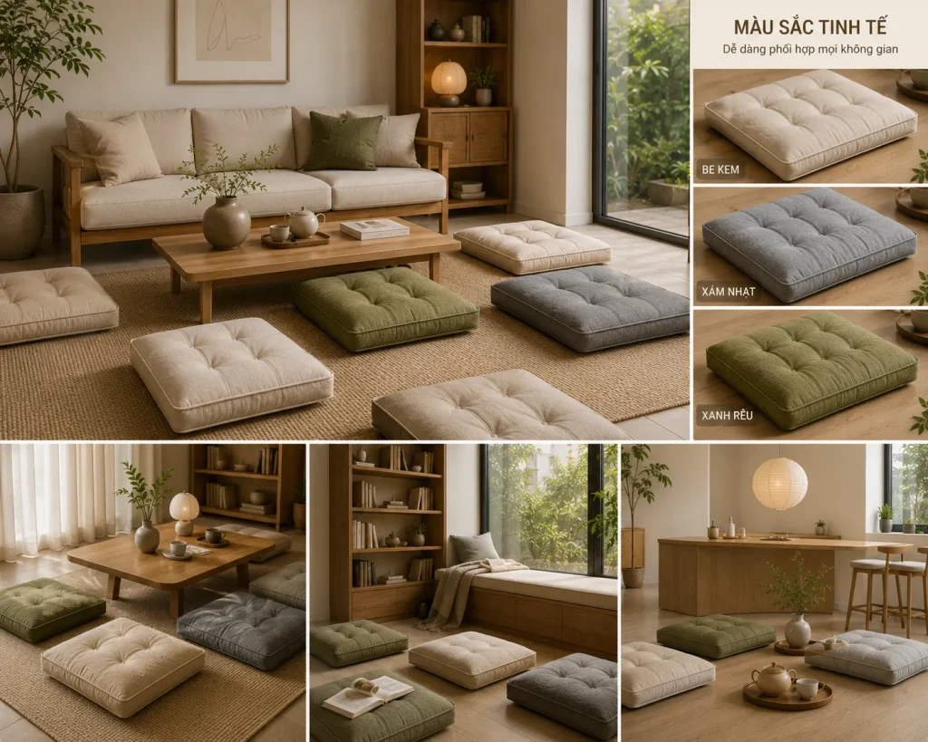 Nệm Ngồi Giá Xưởng Tận Gốc – Êm Ái, Bền Đẹp, Giá Tốt Nhất 2026 7 Màu sắc nệm ngồi hài hòa giúp không gian trở nên sang trọng và ấn tượng hơn.