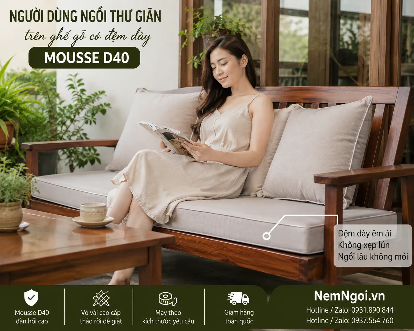 Đệm lót ghế ngồi giúp giảm đau mỏi và tạo cảm giác thoải mái khi sử dụng lâu dài.