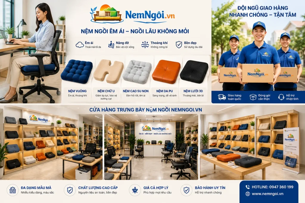 Nệm Ngồi Ghế Văn Phòng Êm Ái, Chống Đau Lưng, Ngồi Lâu Không Mỏi 8 Mua nệm ngồi ghế văn phòng tại Nemngoi.vn – Chất lượng, uy tín và bền lâu.