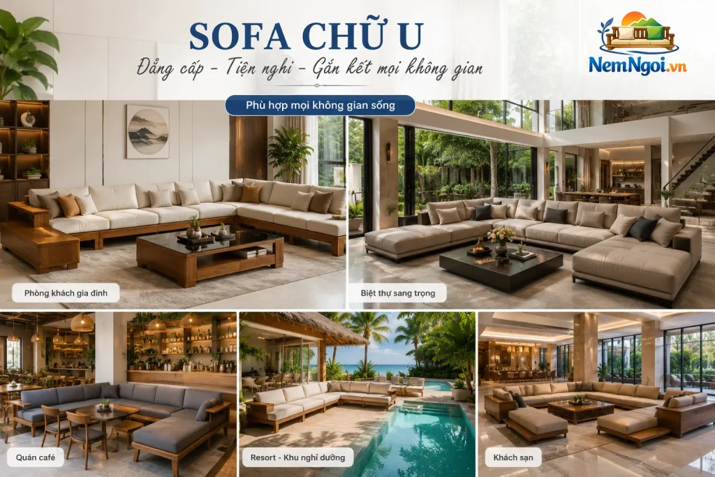 Nệm Sofa 25 Nệm sofa chữ U sang trọng dành cho biệt thự, villa và resort cao cấp.