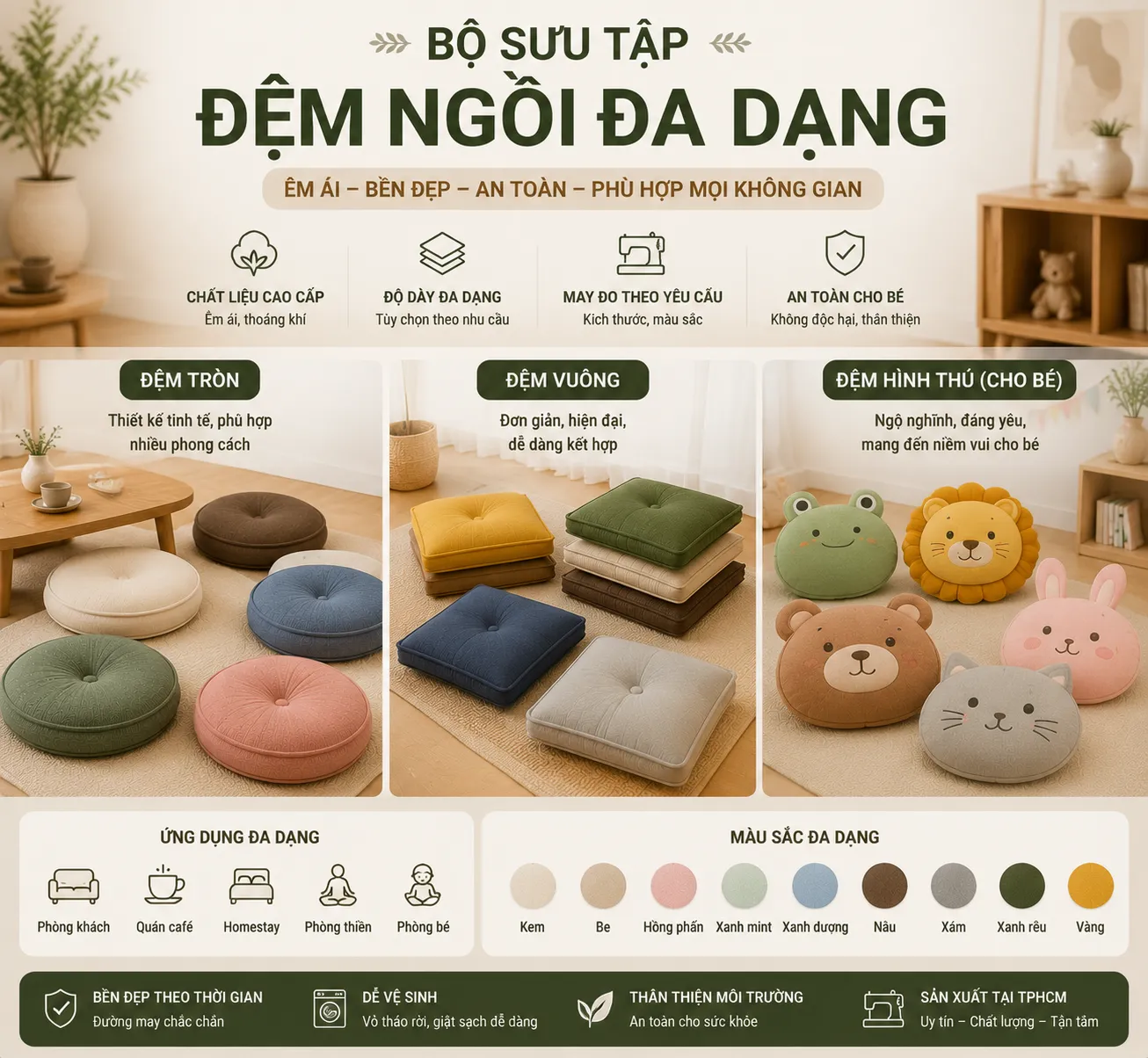Đệm Ngồi Em Bé Tại TPHCM | Giá Tốt, Nhiều Mẫu Đẹp, May Theo Size 2 dem ngoi em be