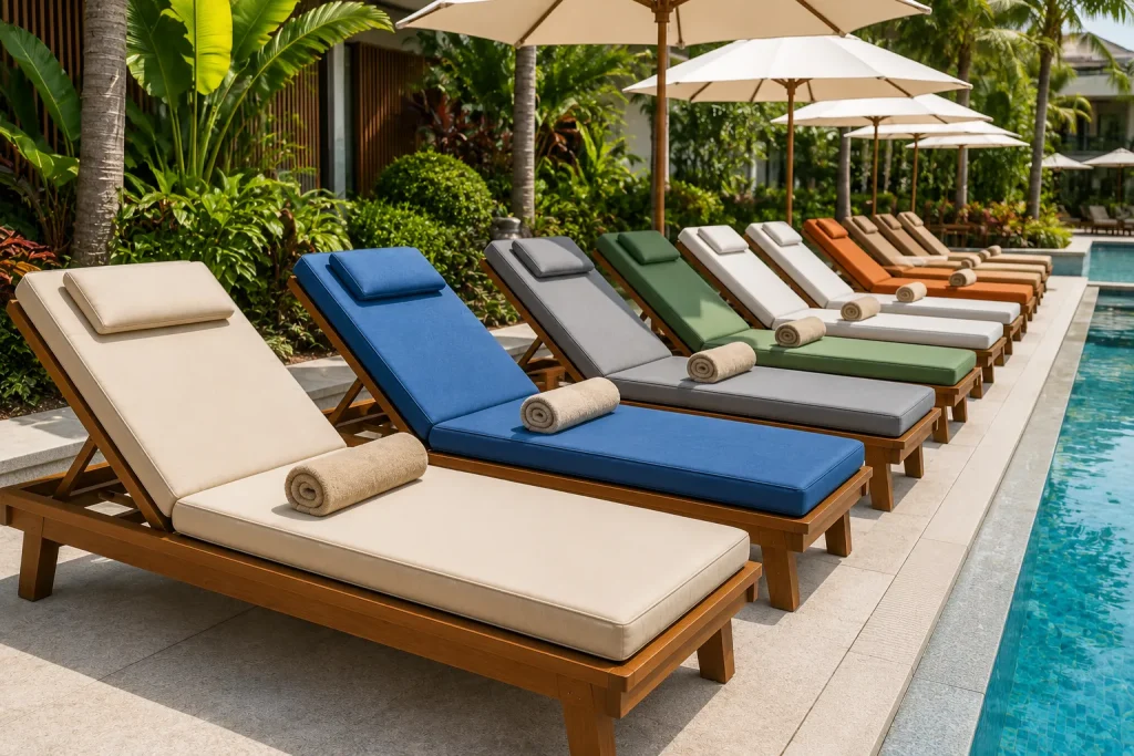 Mẫu nệm ghế nằm hồ bơi phù hợp resort, khách sạn và villa nghỉ dưỡng.
