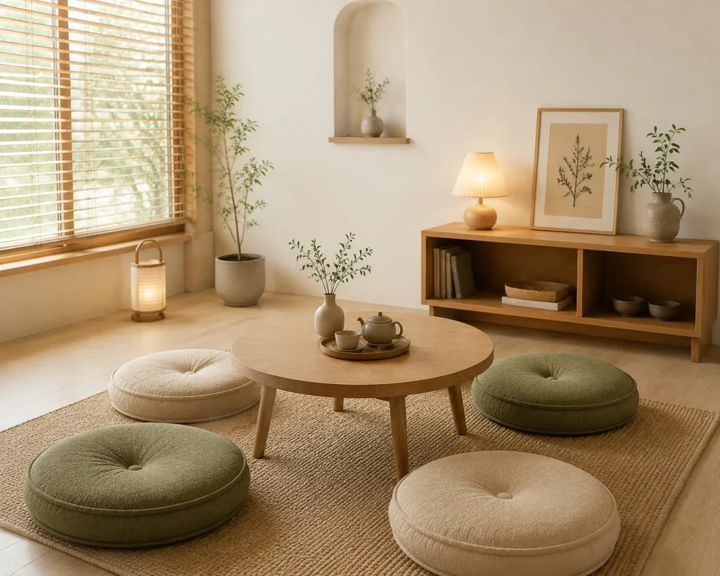 Đệm Bệt 21 Góc thư giãn với đệm bệt tạo điểm nhấn cho homestay.