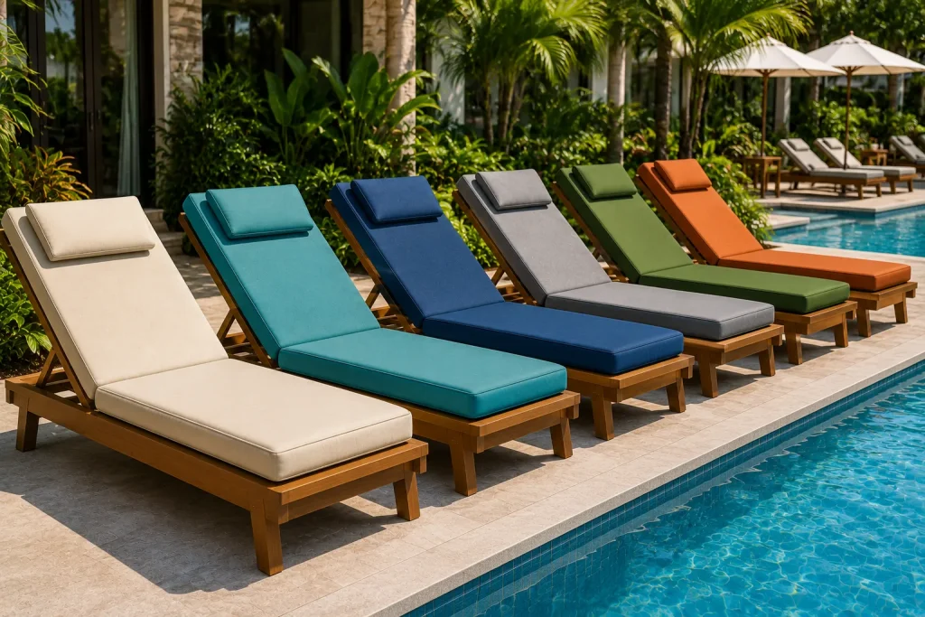 Mẫu nệm hồ bơi có tựa đầu mang lại cảm giác thư giãn như tại resort cao cấp.