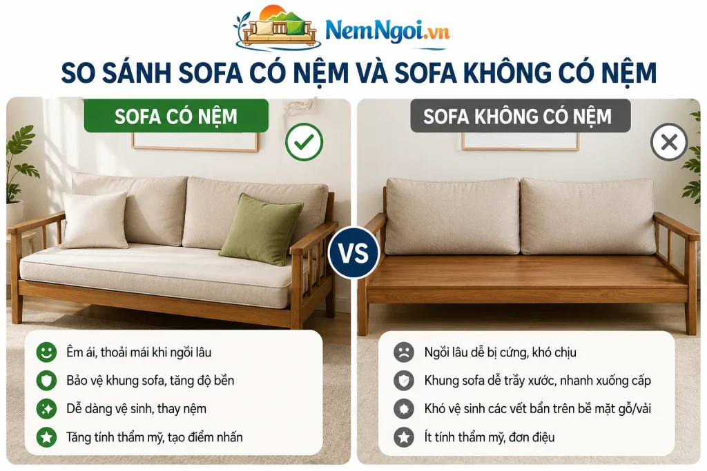 nệm ghế sofa 4 Sofa sử dụng nệm chất lượng mang lại trải nghiệm thoải mái và bảo vệ khung ghế tốt hơn.
