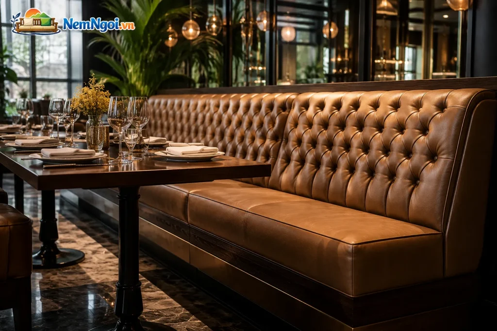 Nệm ghế nhà hàng chần nút tạo điểm nhấn cao cấp cho khu vực VIP và phòng tiệc