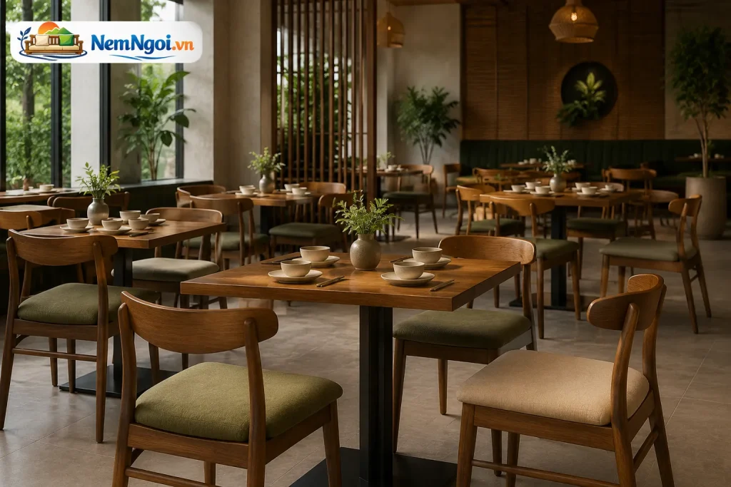 Nệm ghế gỗ nhà hàng cao cấp tạo cảm giác ấm cúng và sang trọng