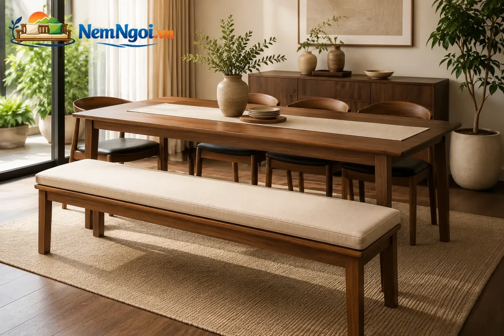 Nệm Ghế Băng Dài Theo Kích Thước – Êm Ái, Đẹp, Giá Tốt 3 Nệm ghế gỗ dài mang đến cảm giác ngồi êm ái và thoải mái hơn