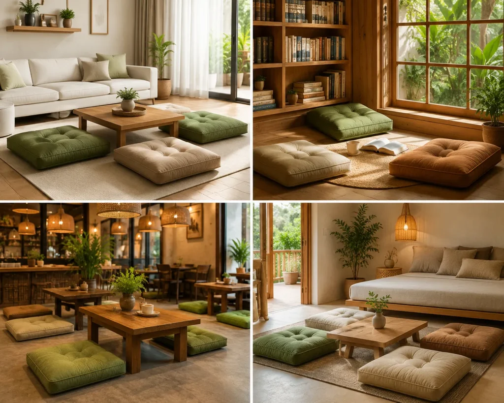 Nệm Ngồi Bệt Cao Cấp phù hợp với nhiều không gian từ gia đình đến kinh doanh