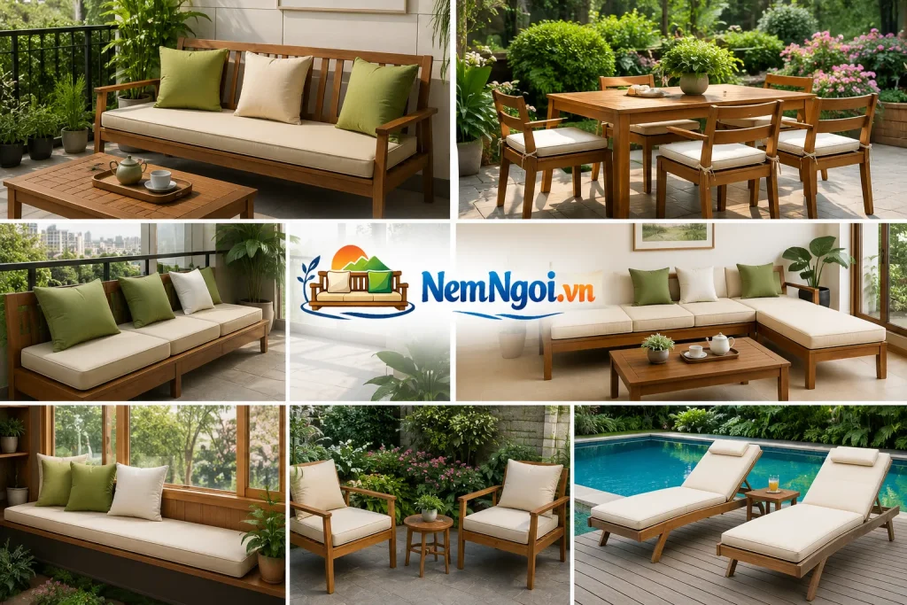 Nệm Lót Ghế Gỗ Theo Yêu Cầu | Đa Dạng Kích Thước, Chất Liệu 7 Nệm lót ghế gỗ phù hợp cho phòng khách, phòng ăn, quán cafe, nhà hàng, homestay, resort và sân vườn.