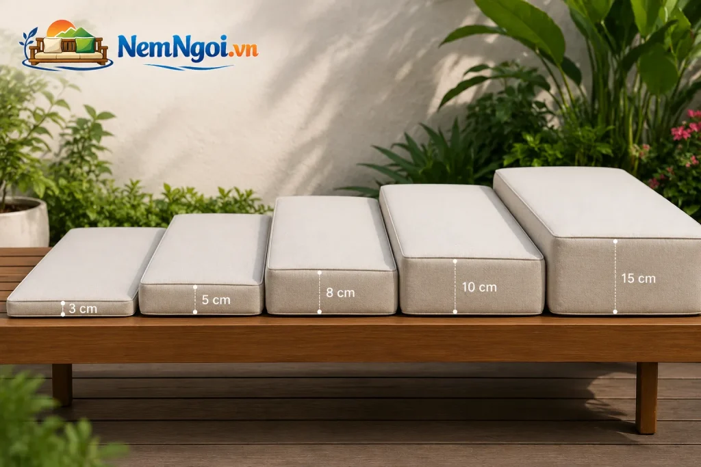 Nệm Ghế Băng Dài Theo Kích Thước – Êm Ái, Đẹp, Giá Tốt 9 Độ dày nệm ghế băng dài cần được lựa chọn phù hợp với khung ghế