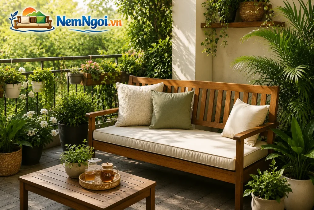 Nệm Ghế Băng Dài Theo Kích Thước – Êm Ái, Đẹp, Giá Tốt 4 Nệm ghế băng dài sân vườn phù hợp cho không gian thư giãn ngoài trời