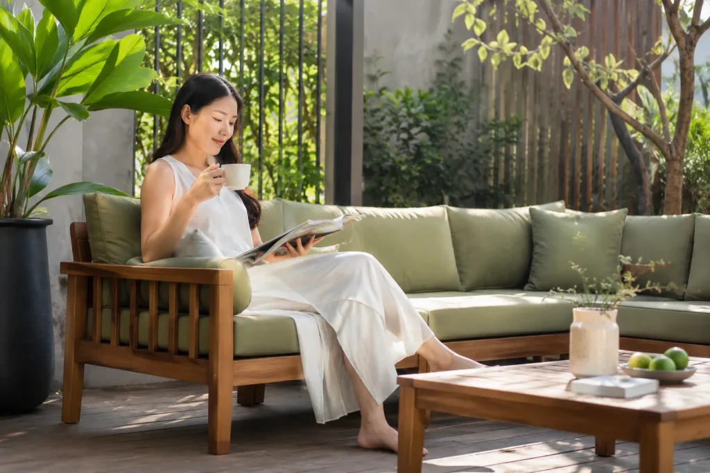 Nệm sân vườn mang đến cảm giác êm ái khi ngồi thư giãn ngoài trời