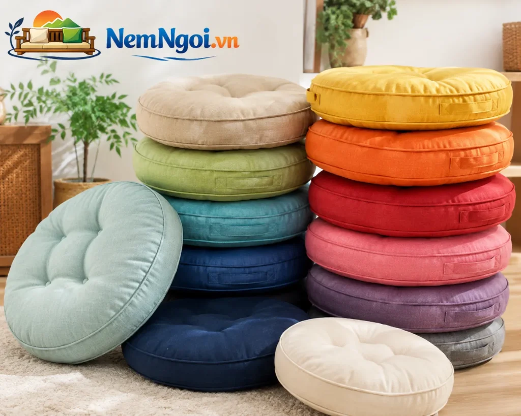 Nệm Ngồi Bệt Tròn tạo điểm nhấn mềm mại cho phòng khách, quán cà phê và góc thư giãn